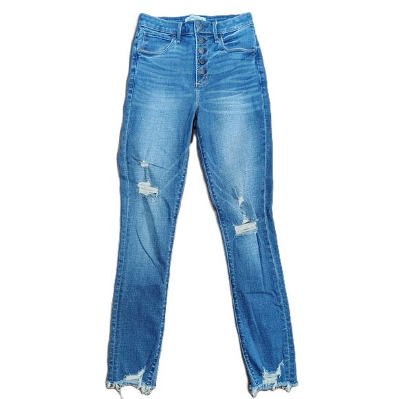 Abercrombie & Fitch Button-Fly Curve Love 2L 2 Long 26 Girls Stretch Ankle Jeans - Picture 1 of 5